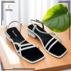 Elegant White and Black Contrast Block Heel Sandals