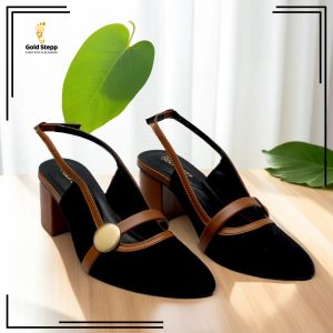 Gold Stepp Stylish Black and Brown Slingback Block Heels