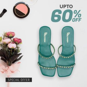 Green Beaded Double-Strap Flats for Women